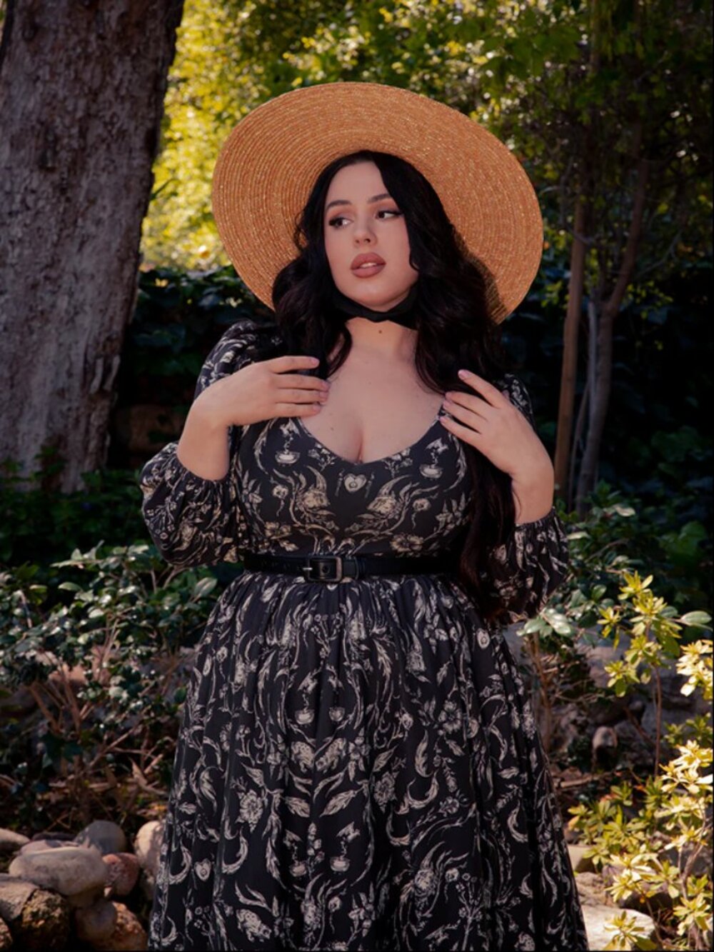 La Femme En Noir- Dark Forest Dress in Cottage Witch Toile Print